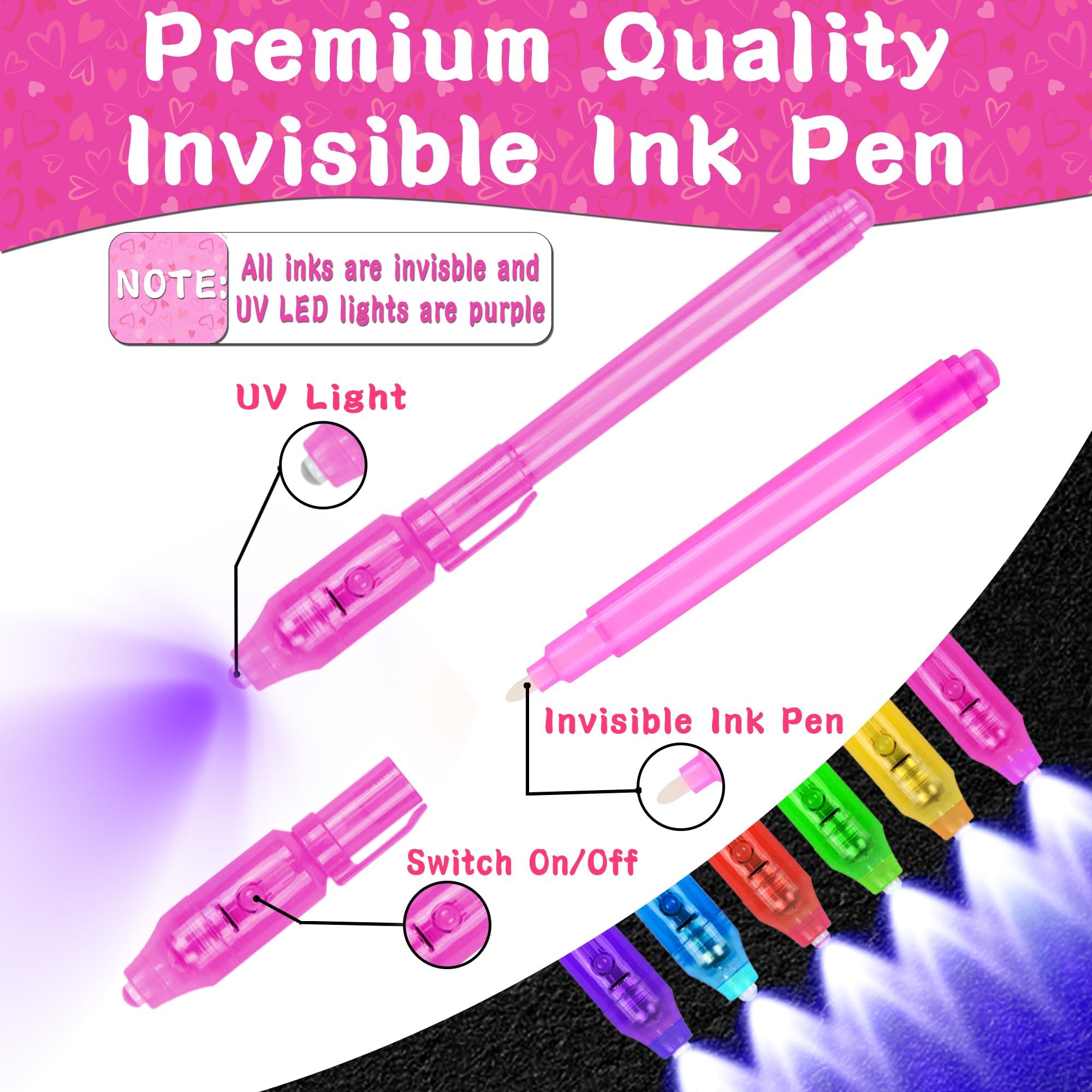 Grastfu 24 Pack Invisible Ink Pens with Animal-Valentines Cards – Classroom Valentine Party Favors