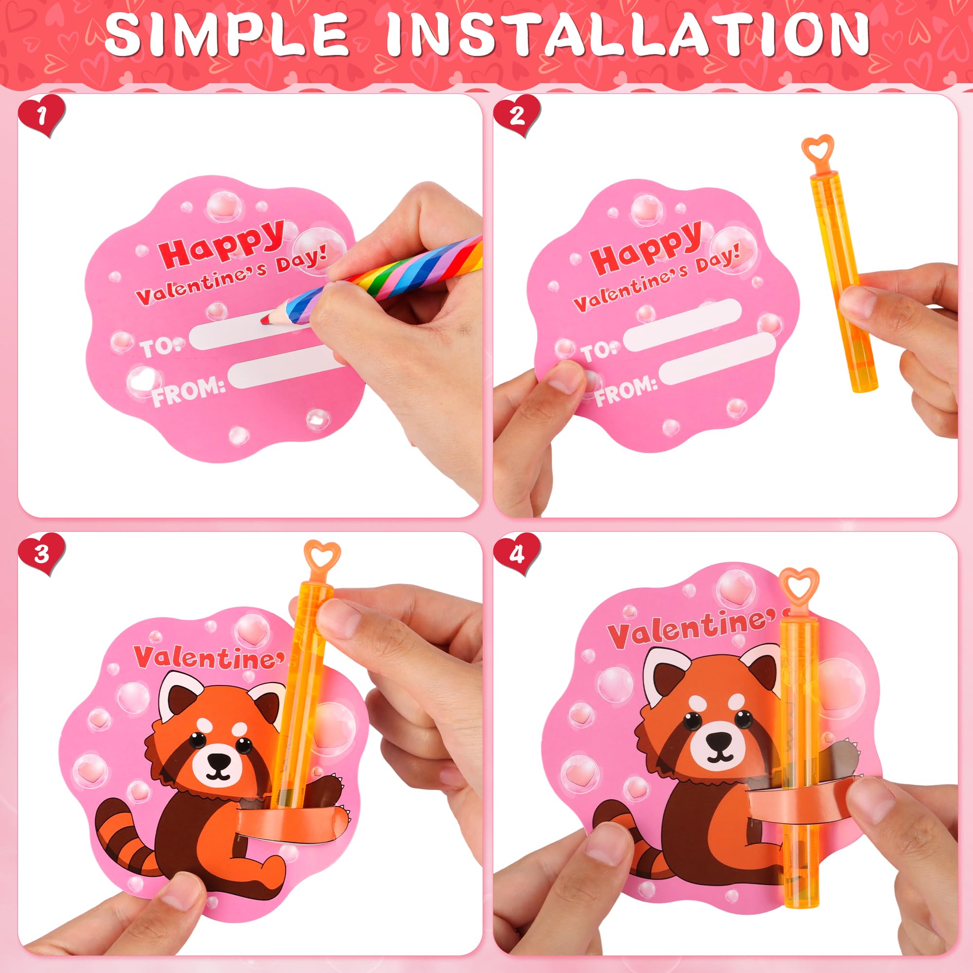 Grastfu 32-Pack Valentines Day Mini Bubble Wands with Animal Cards – Classroom Party Favors
