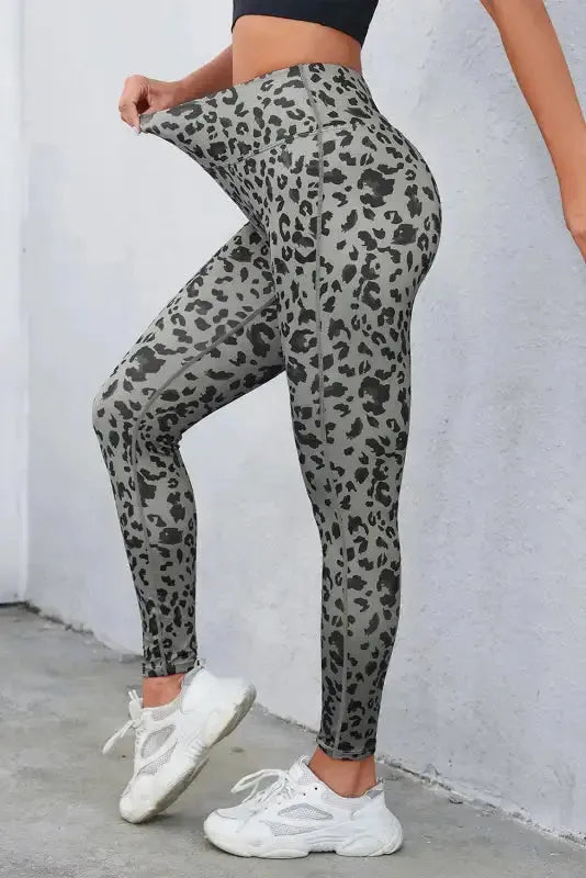 Gray Leopard Print Active Leggings