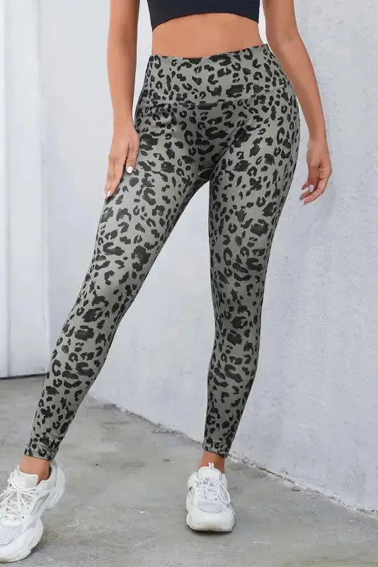 Gray Leopard Print Active Leggings