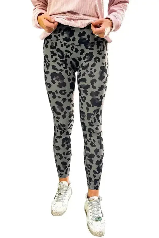 Gray Leopard Print Active Leggings
