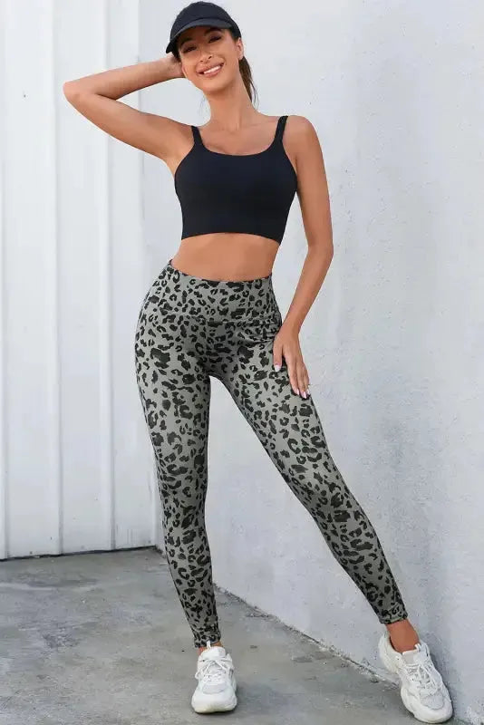 Gray Leopard Print Active Leggings