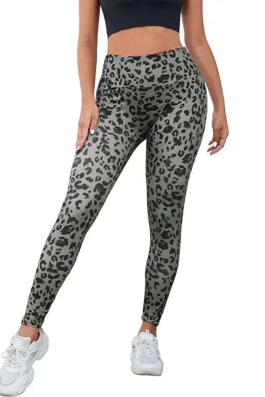 Gray Leopard Print Active Leggings