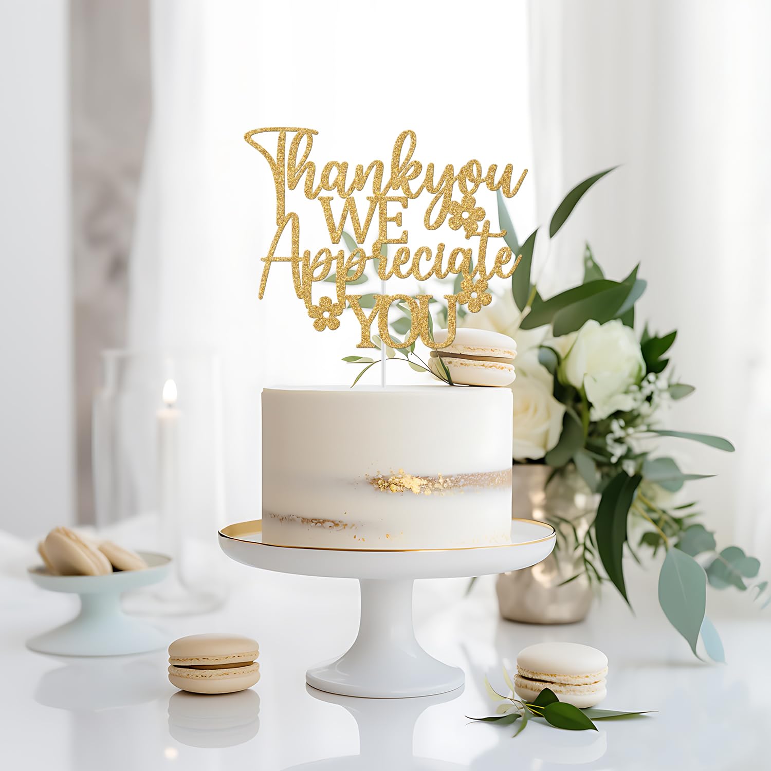 Thank You We Appreciate You Cake Topper - GREABRRY Gold Glitter Decorations