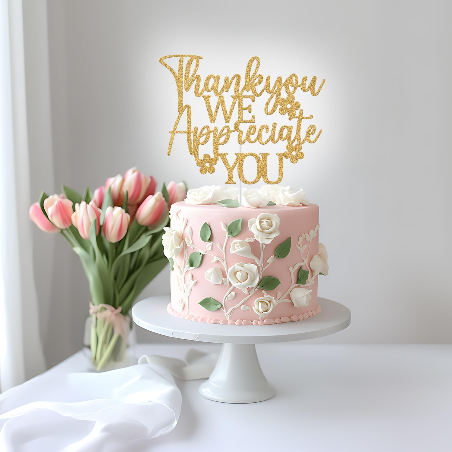 Thank You We Appreciate You Cake Topper - GREABRRY Gold Glitter Decorations
