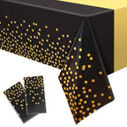 GREATRIL Black Gold Party Table Covers – 54x108 inches, 2 Pack | Disposable Tablecloths for Graduations, New Year’s Eve & More
