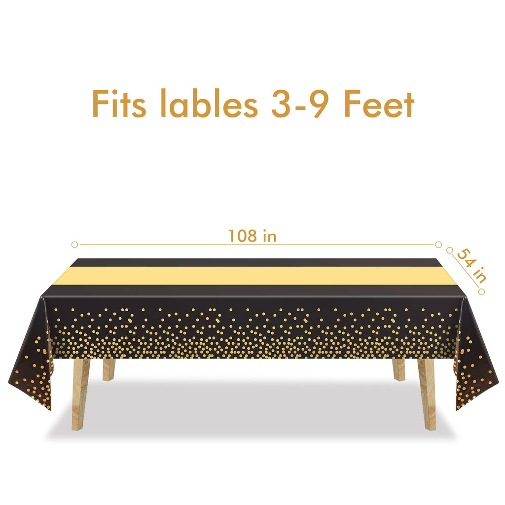 GREATRIL Black Gold Party Table Covers – 54x108 inches, 2 Pack | Disposable Tablecloths for Graduations, New Year’s Eve & More