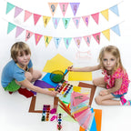 GREATRIL Pennant Banner Flags Pastel – 48 Flags, 52 ft Burlap Triangle Banners for Parties