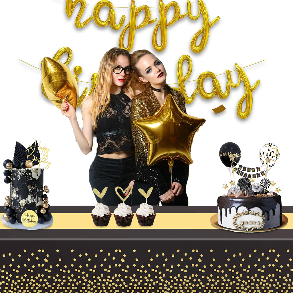GREATRIL Black Gold Party Table Covers – 54x108 inches, 2 Pack | Disposable Tablecloths for Graduations, New Year’s Eve & More