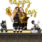 GREATRIL Black Gold Party Table Covers – 54x108 inches, 2 Pack | Disposable Tablecloths for Graduations, New Year’s Eve & More