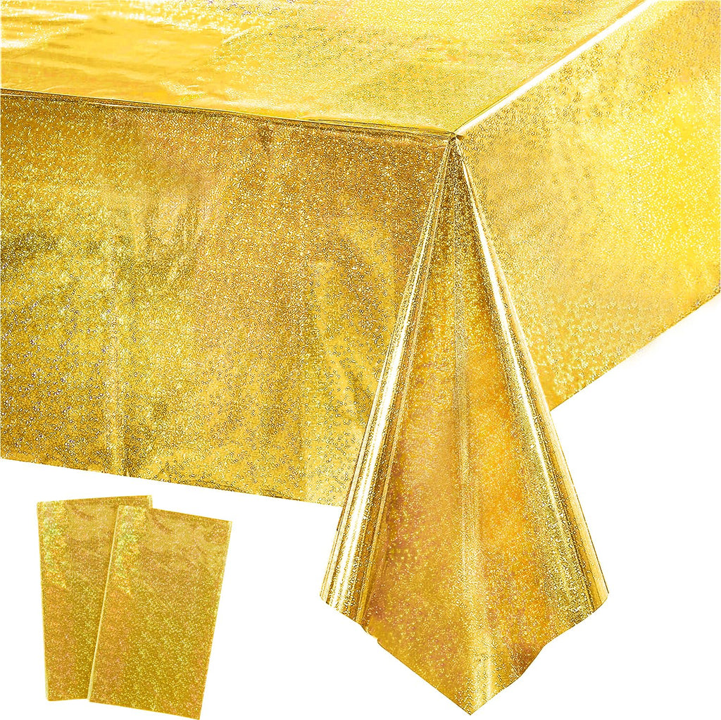 GREATRIL Gold Party Table Covers – Disposable 54 x 108 Inch Rectangle Tablecloth (2 Pack)