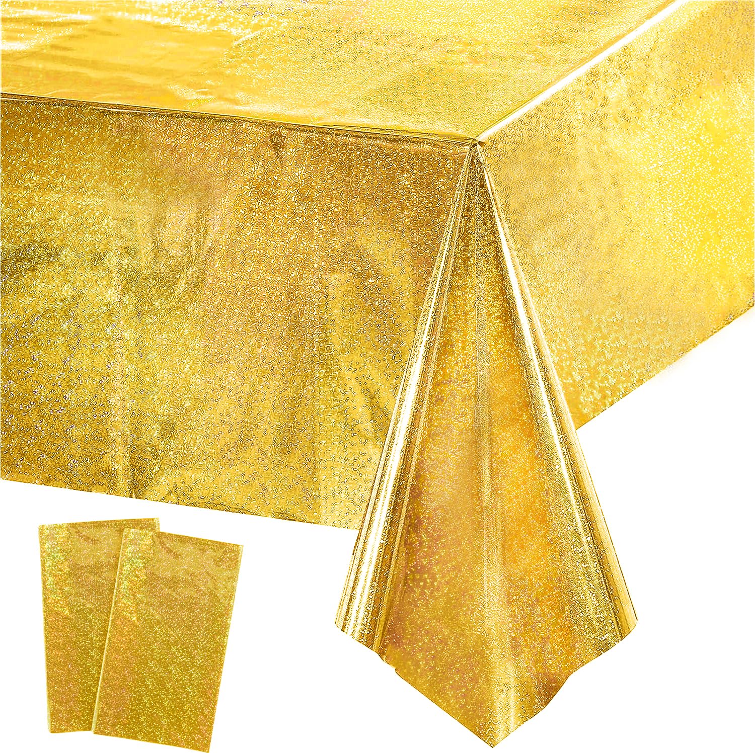 GREATRIL Gold Party Table Covers – Disposable 54 x 108 Inch Rectangle Tablecloth (2 Pack)