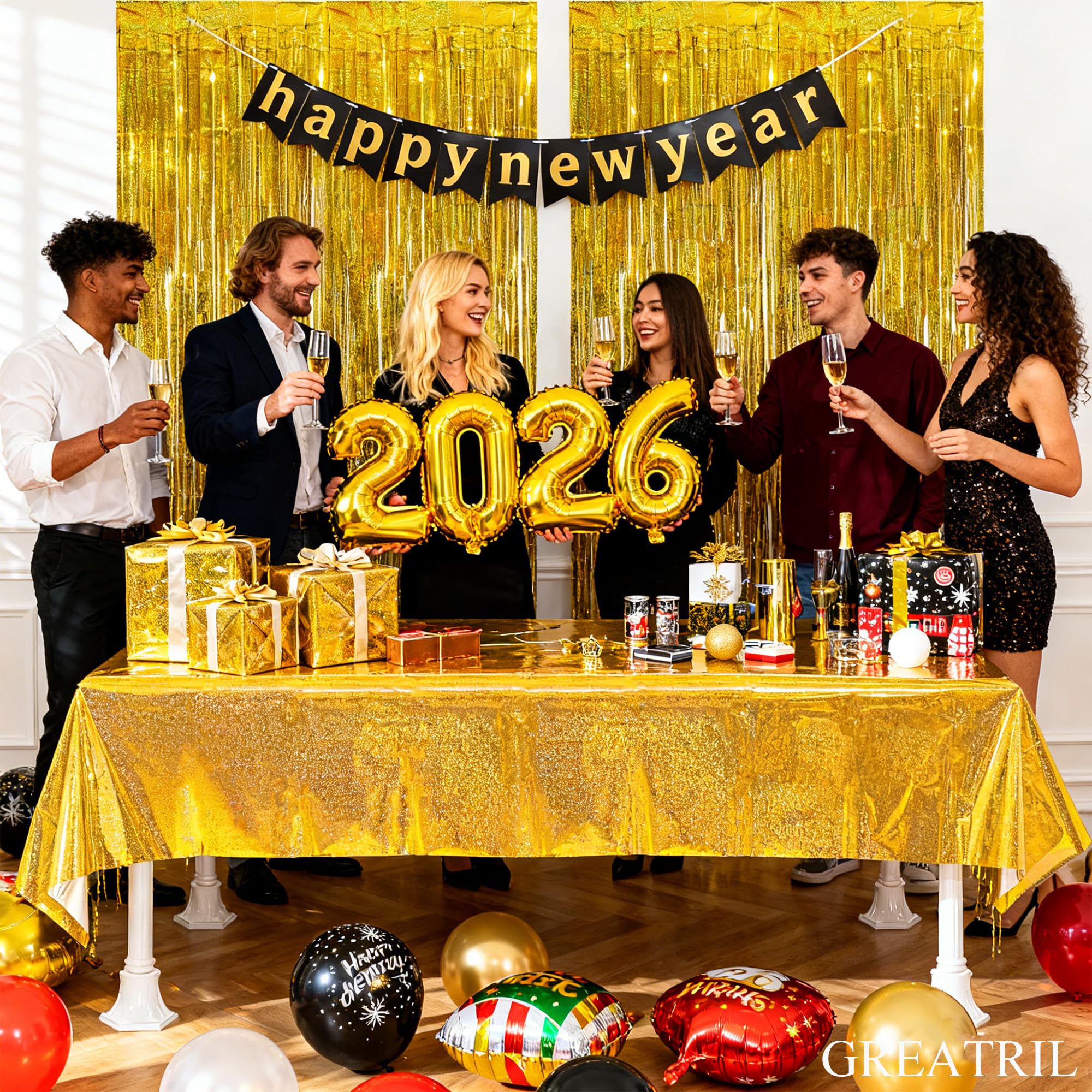 GREATRIL Gold Party Table Covers – Disposable 54 x 108 Inch Rectangle Tablecloth (2 Pack)