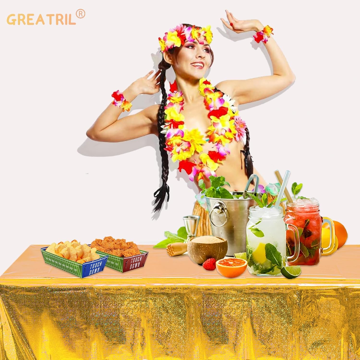 GREATRIL Gold Party Table Covers – Disposable 54 x 108 Inch Rectangle Tablecloth (2 Pack)