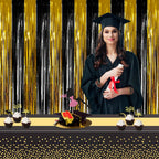 GREATRIL Black Gold Party Table Covers – 54x108 inches, 2 Pack | Disposable Tablecloths for Graduations, New Year’s Eve & More