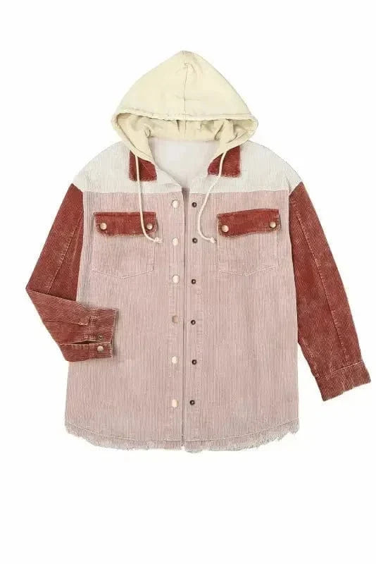 Color Block Hooded Corduroy Jacket Women UK