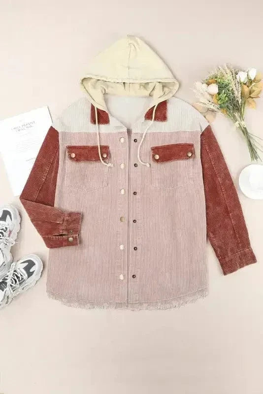 Color Block Hooded Corduroy Jacket Women UK