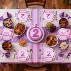 Greencian 96Pcs Pink Purple 2nd Birthday Tableware Set for 24 | Plates, Napkins & Forks
