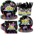 Greencian 168 Pcs 80s Party Dinnerware Set – Back to The 80s Plates, Napkins, Cups & Cutlery for 24