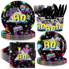 Greencian 168 Pcs 80s Party Dinnerware Set – Back to The 80s Plates, Napkins, Cups & Cutlery for 24