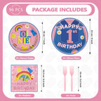 Greencian 96Pcs Pink Cowboy Party Tableware Set for Girls — Plates, Napkins & Forks (Serves 24)
