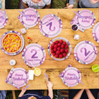 Greencian 96Pcs Pink Purple 2nd Birthday Tableware Set for 24 | Plates, Napkins & Forks