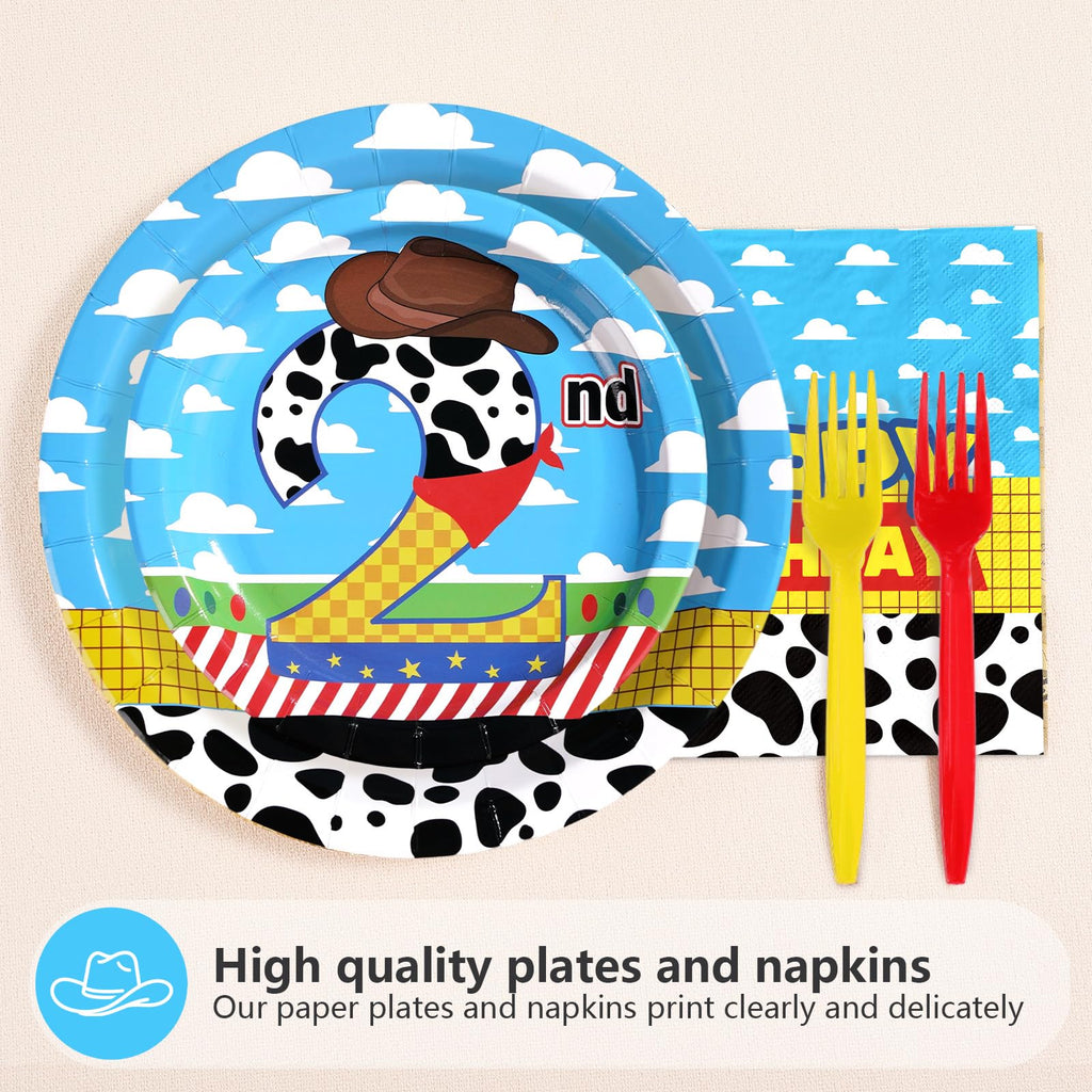 Greencian 96 Pcs Toy Cartoon Story 2nd Birthday Party Supplies — Plates & Napkins (Serves 24)