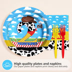 Greencian 96 Pcs Toy Cartoon Story 2nd Birthday Party Supplies — Plates & Napkins (Serves 24)