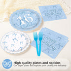 Greencian Blue Bow 96Pcs 16th Birthday Party Supplies – Plates, Napkins & Forks (Serves 24)