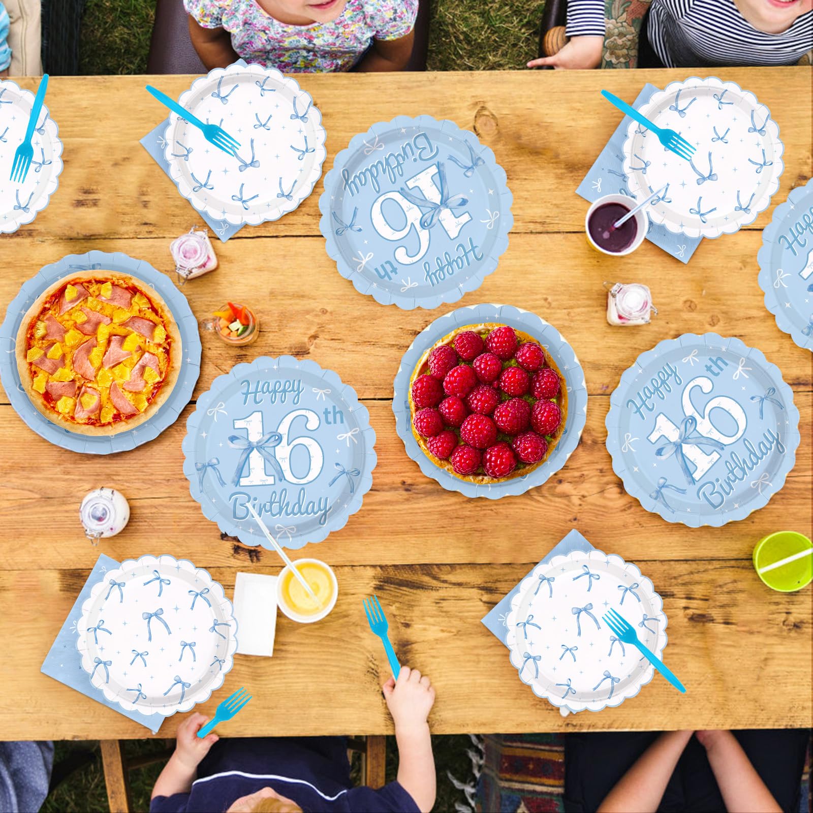 Greencian Blue Bow 96Pcs 16th Birthday Party Supplies – Plates, Napkins & Forks (Serves 24)