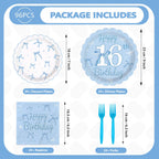 Greencian Blue Bow 96Pcs 16th Birthday Party Supplies – Plates, Napkins & Forks (Serves 24)