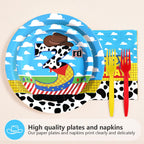 Greencian 96Pcs Toy Cartoon Story 3rd Birthday Tableware Set – Plates, Napkins & Forks (Serves 24)