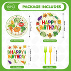 Greencian 96Pcs Vegetable Birthday Party Supplies – Serves 24, Garden Theme Tableware