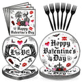 Greencian Gothic Valentine Tableware Set – 96 Pcs for 24 Guests (Plates, Napkins & Forks)
