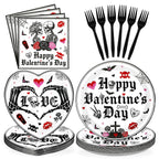 Greencian Gothic Valentine Tableware Set – 96 Pcs for 24 Guests (Plates, Napkins & Forks)
