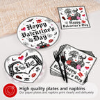 Greencian Gothic Valentine Tableware Set – 96 Pcs for 24 Guests (Plates, Napkins & Forks)