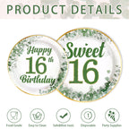Greencian 250 Pcs Sweet 16 Sage Green Party Tableware Set – Serves 50