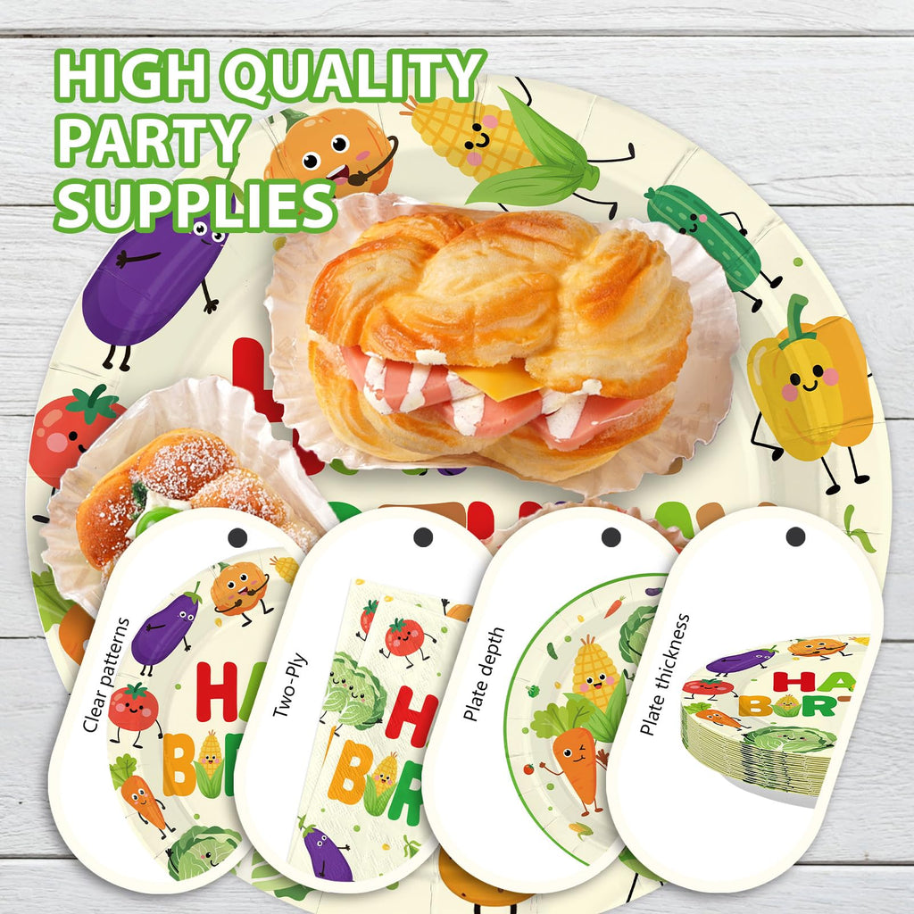 Greencian 96Pcs Vegetable Birthday Party Supplies – Serves 24, Garden Theme Tableware