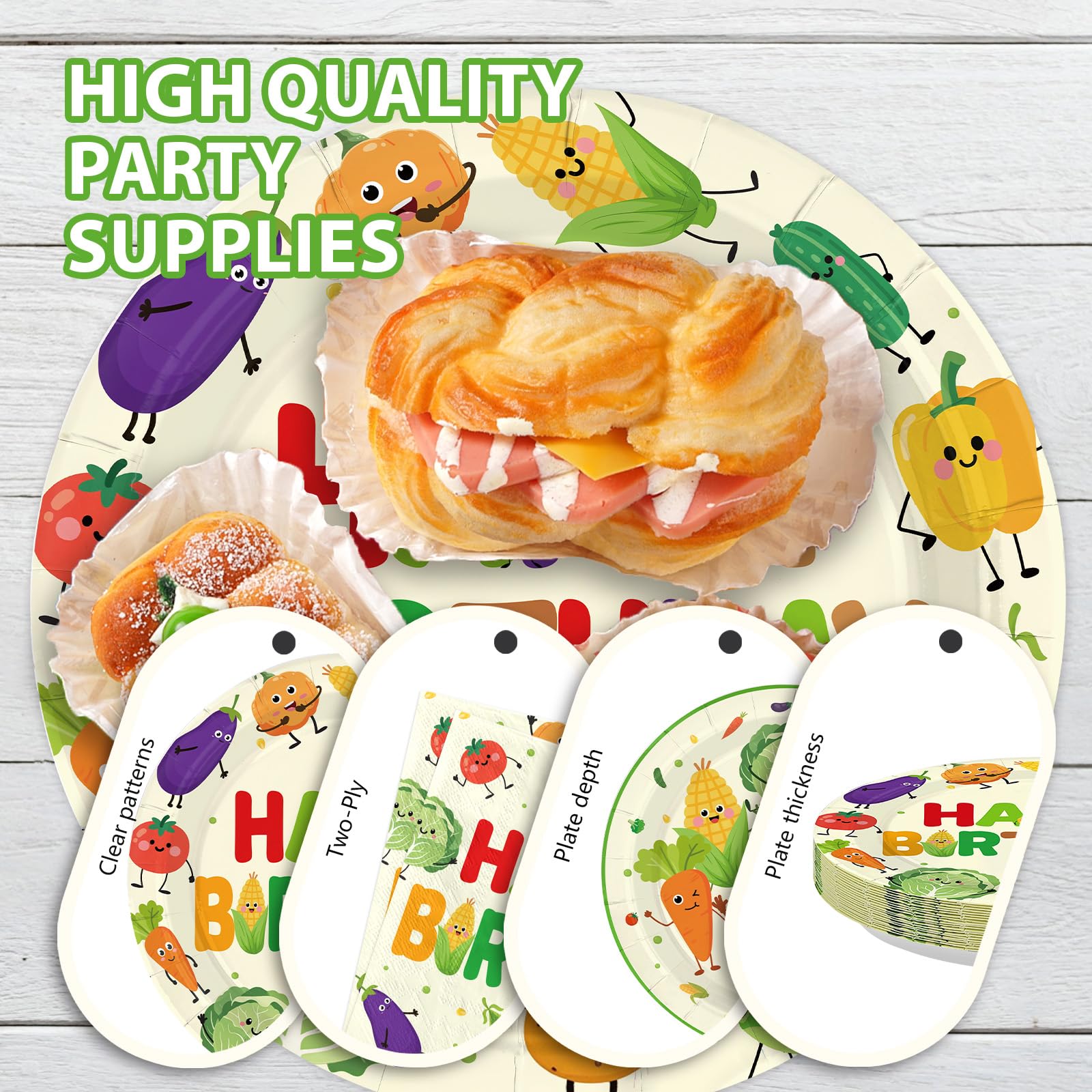 Greencian 96Pcs Vegetable Birthday Party Supplies – Serves 24, Garden Theme Tableware