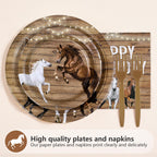 Greencian 96Pcs Horse Birthday Party Supplies – Western Plates, Napkins & Forks (Serves 24)