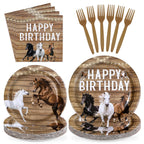 Greencian 96Pcs Horse Birthday Party Supplies – Western Plates, Napkins & Forks (Serves 24)