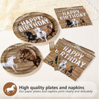 Greencian 96Pcs Horse Birthday Party Supplies – Western Plates, Napkins & Forks (Serves 24)