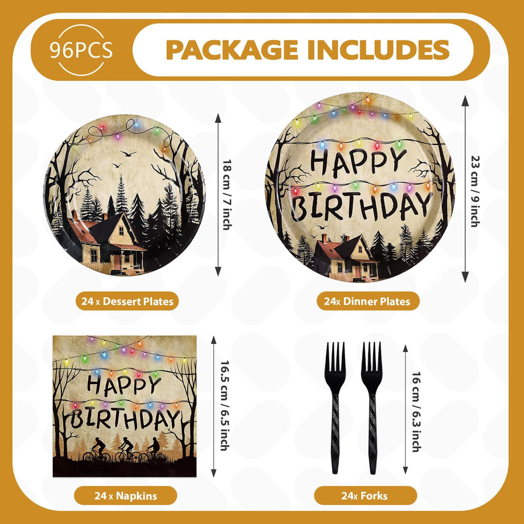 Greencian 96Pcs Spooky Rustic Tableware Set – Serves 24 (Plates, Napkins, Forks)