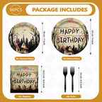 Greencian 96Pcs Spooky Rustic Tableware Set – Serves 24 (Plates, Napkins, Forks)