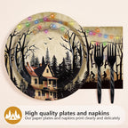 Greencian 96Pcs Spooky Rustic Tableware Set – Serves 24 (Plates, Napkins, Forks)
