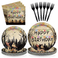 Greencian 96Pcs Spooky Rustic Tableware Set – Serves 24 (Plates, Napkins, Forks)