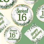 Greencian 250 Pcs Sweet 16 Sage Green Party Tableware Set – Serves 50
