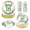 Greencian 250 Pcs Sweet 16 Sage Green Party Tableware Set – Serves 50