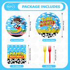 Greencian 96Pcs Toy Cartoon Story 3rd Birthday Tableware Set – Plates, Napkins & Forks (Serves 24)