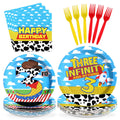 Greencian 96Pcs Toy Cartoon Story 3rd Birthday Tableware Set – Plates, Napkins & Forks (Serves 24)